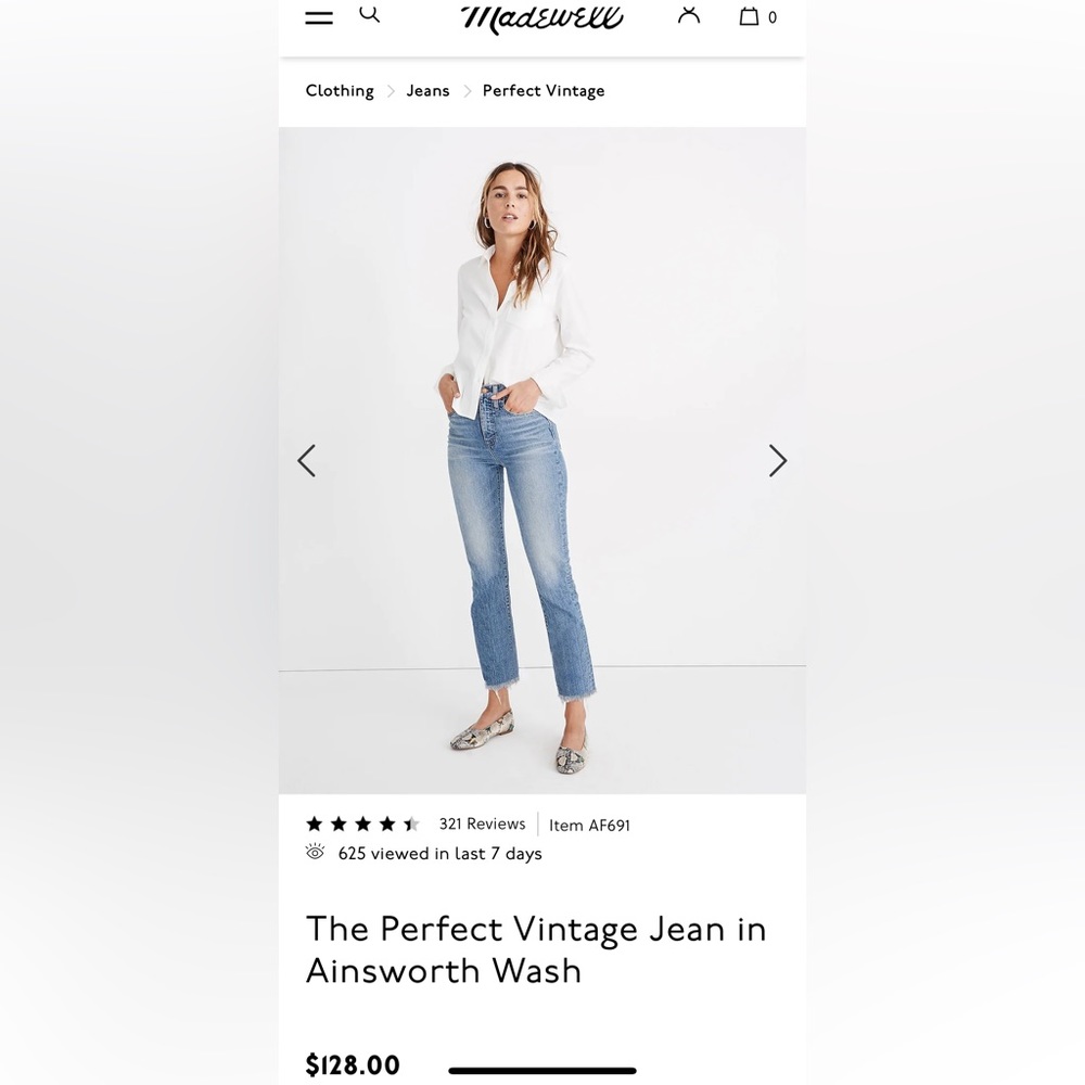 MADEWELL/ Perfect Vintage Jeans Ainsworth Wash// Size 25